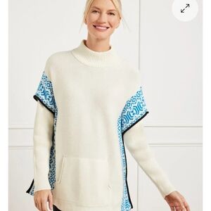 Talbots Cream and Blue Cowl Neck Sweater